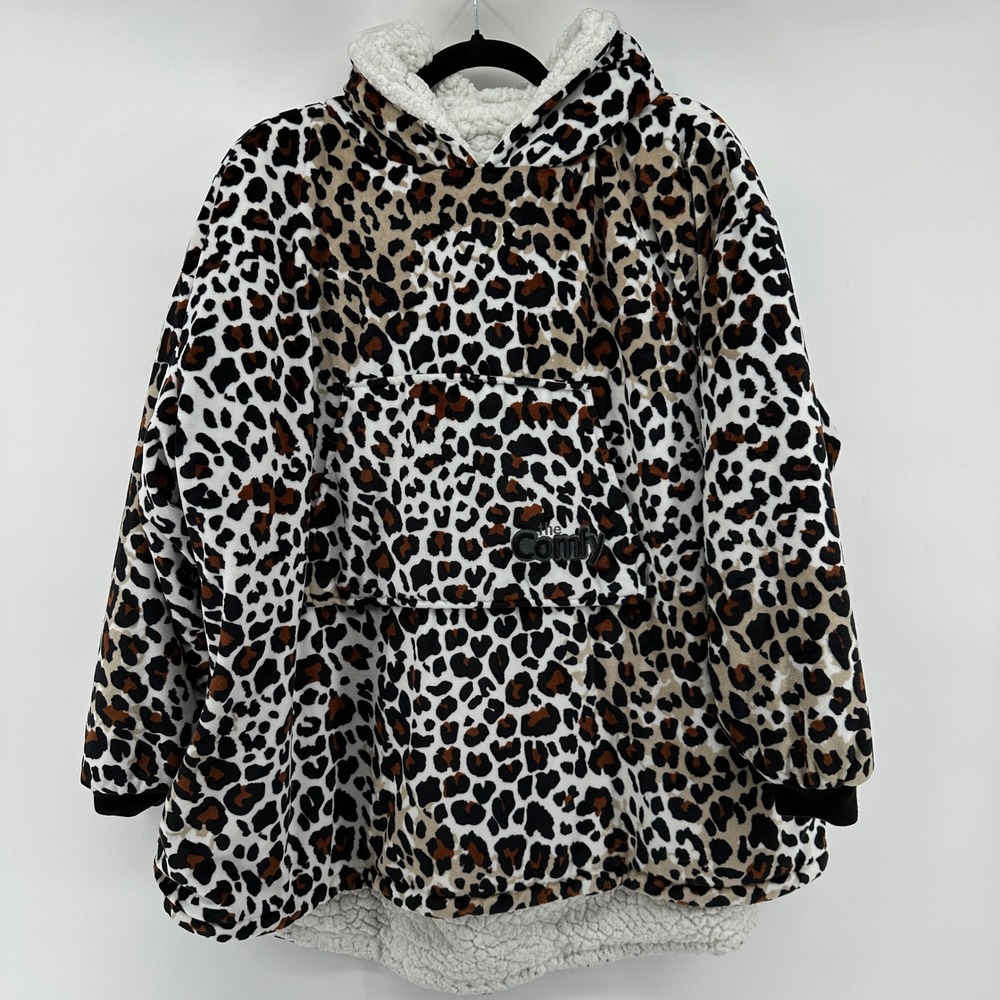 The Comfy Original Wearable Blanket Hoodie Leopard Print Sherpa Lined One Size